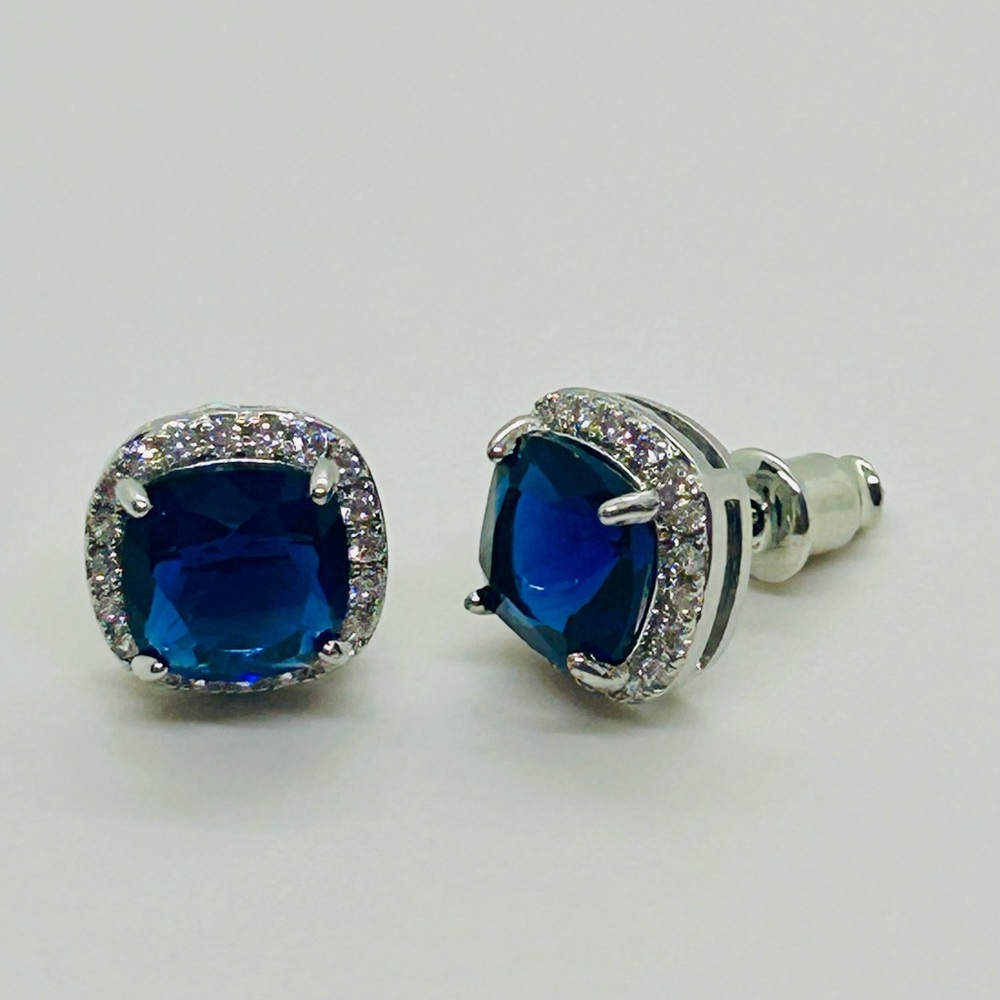 Blue Sapphire Silver Stud Earrings